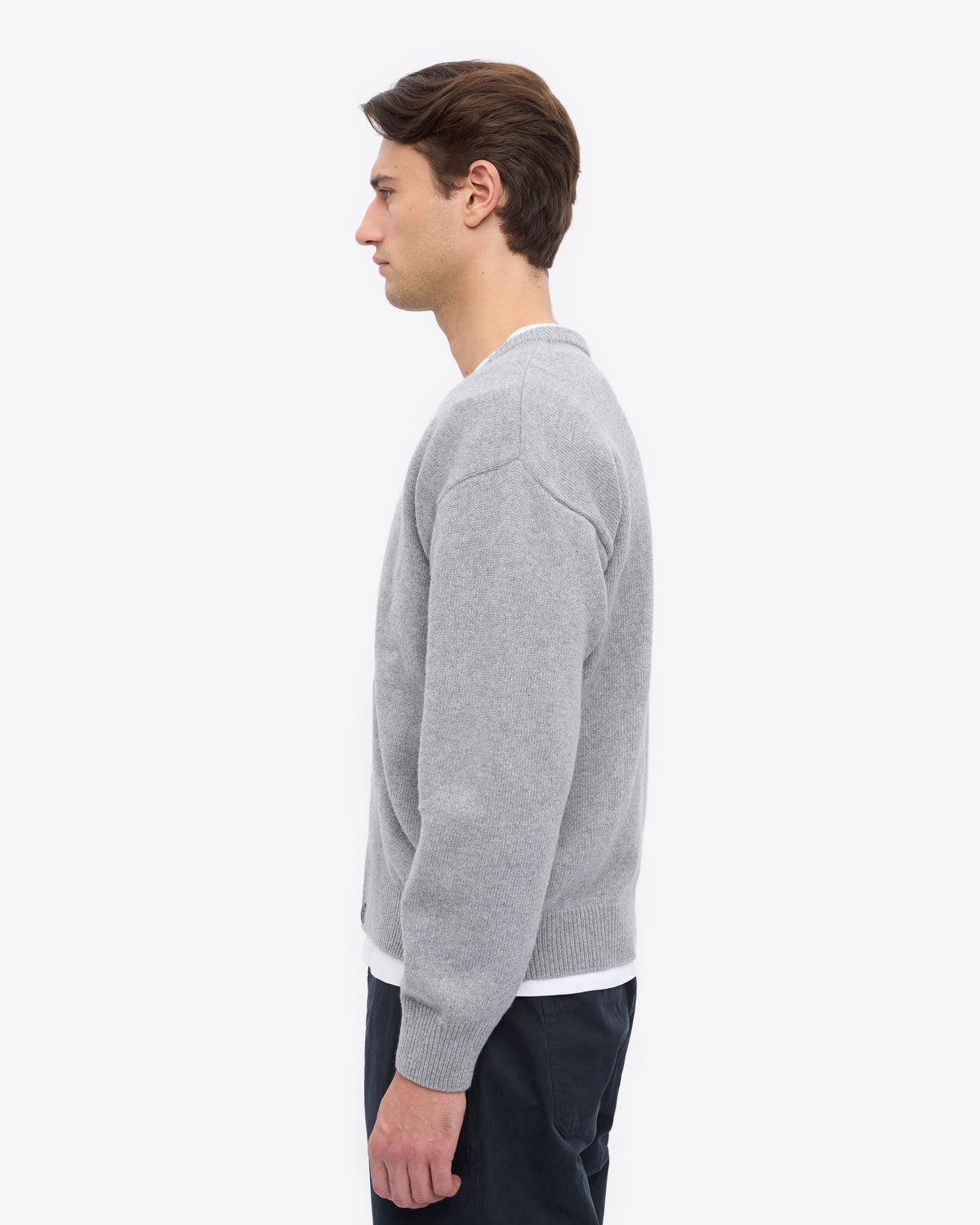 Merino Wool V-Neck Cardigan - Heather Grey