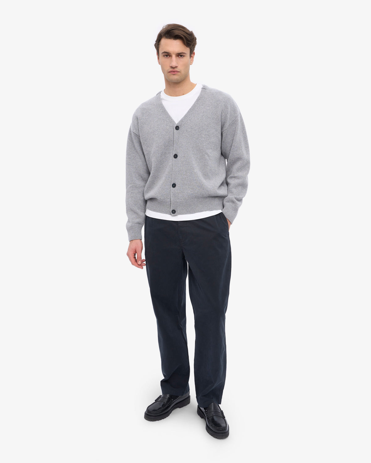Merino Wool V-Neck Cardigan - Heather Grey