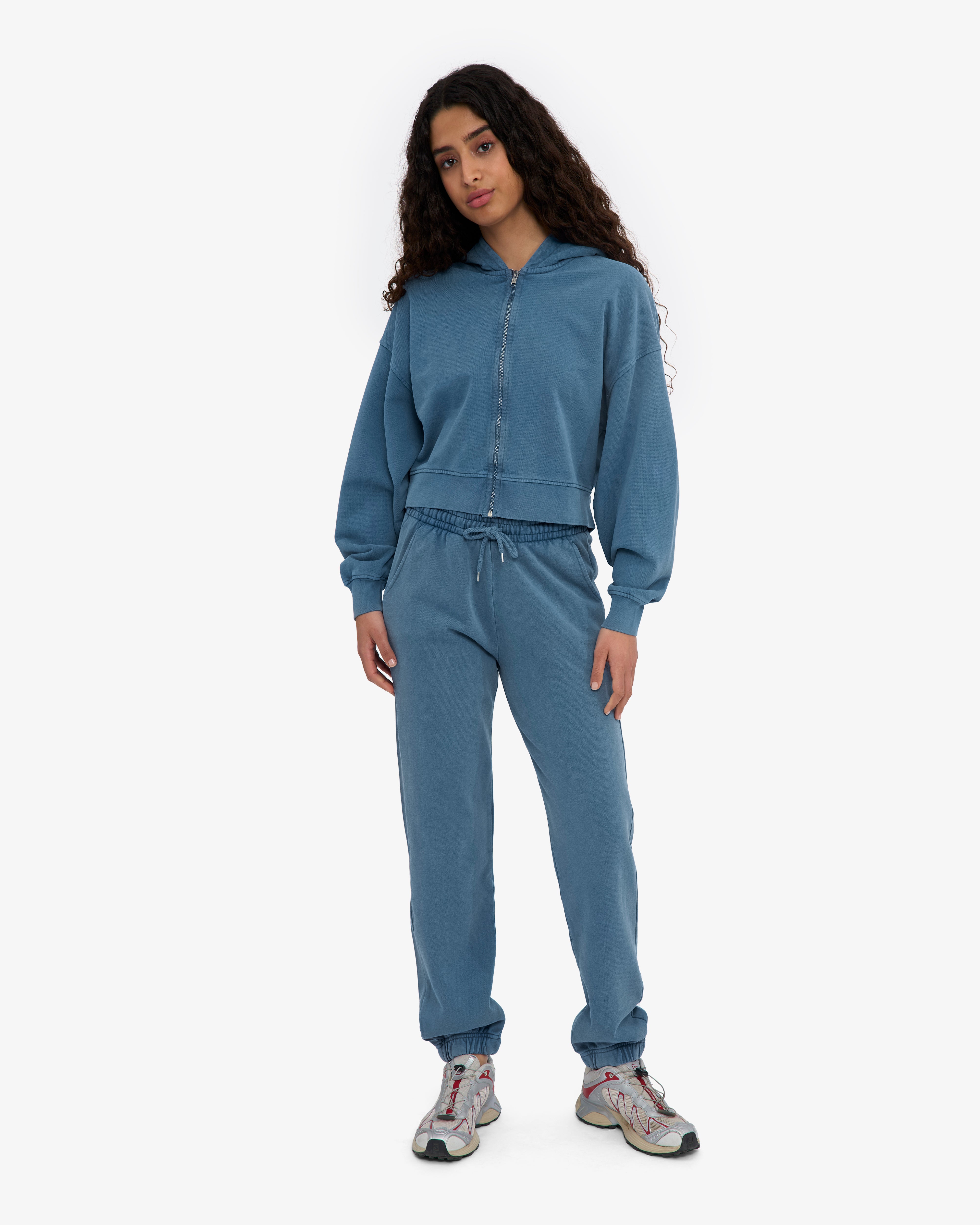 Organic Crop Zip Hood - Faded Indigo
