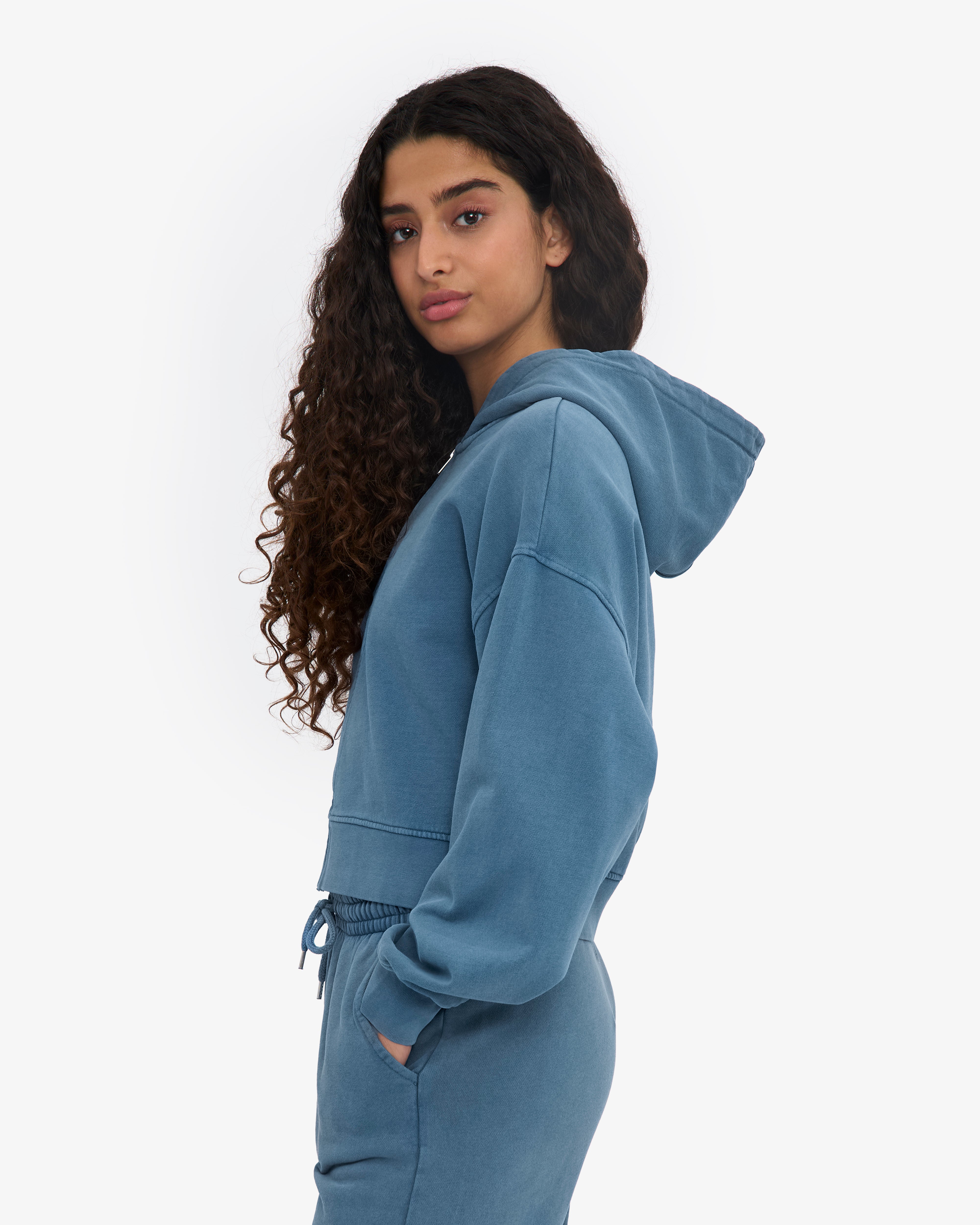 Organic Crop Zip Hood - Faded Indigo