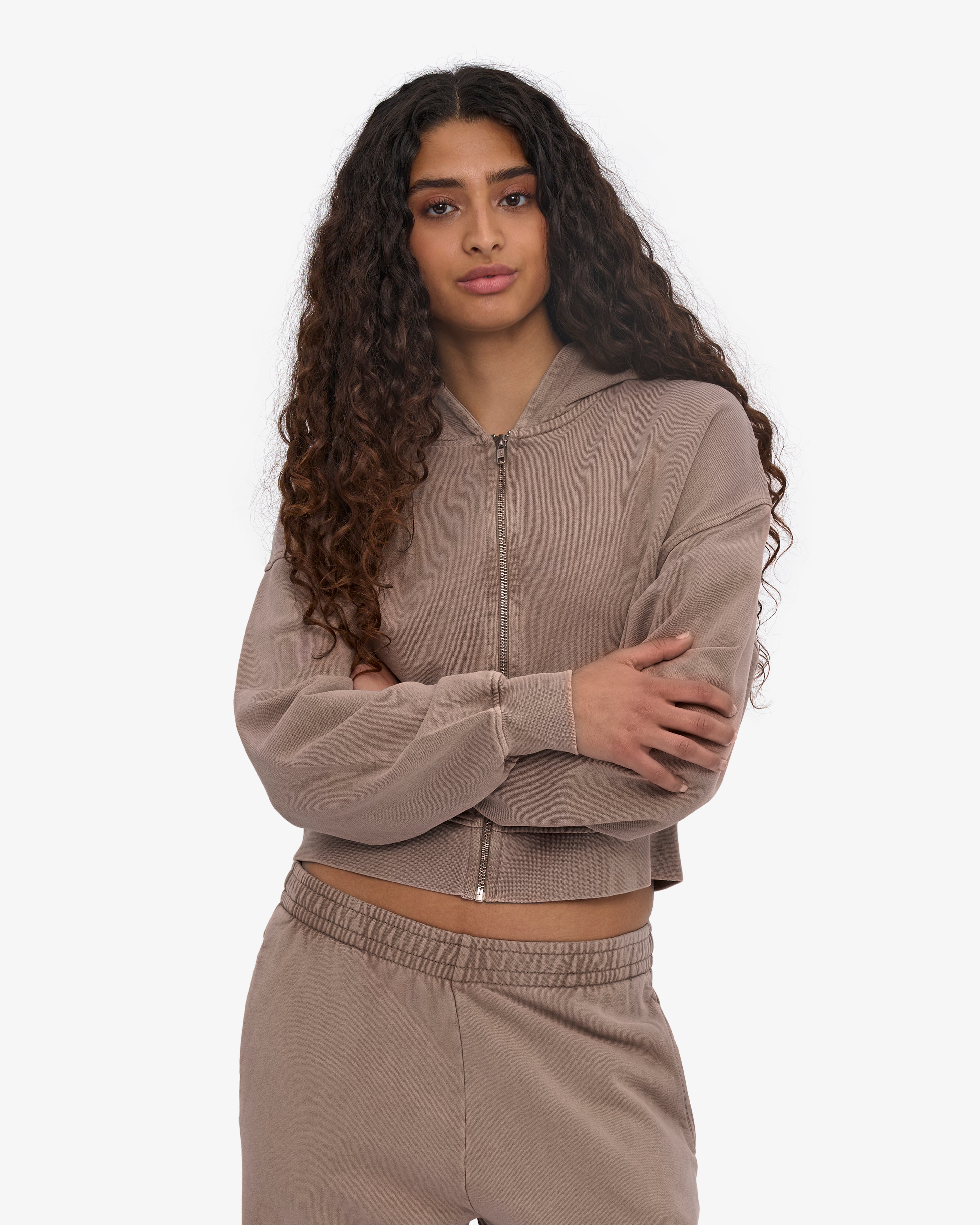 Organic Crop Zip Hood - Faded Khaki