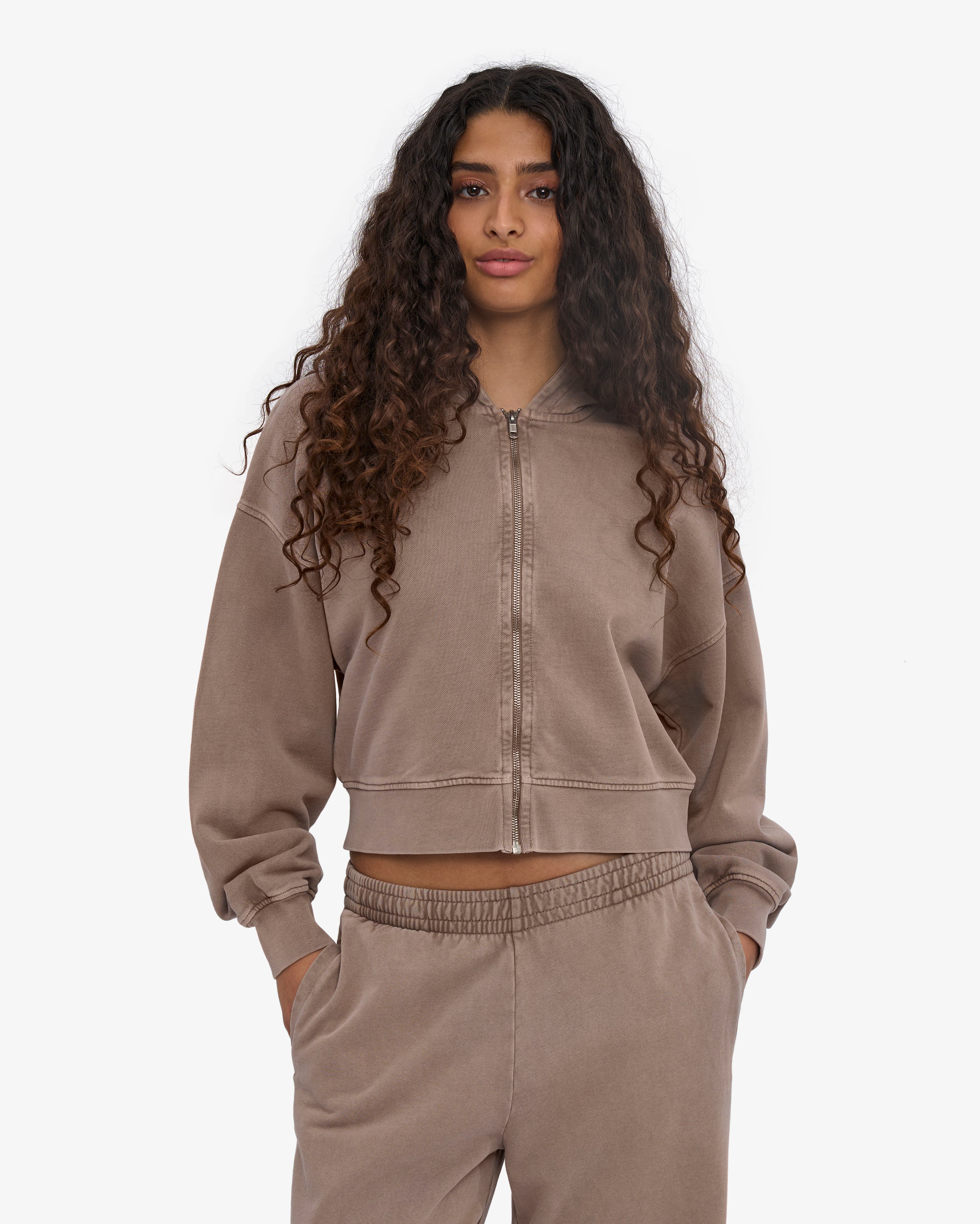 Organic Crop Zip Hood - Faded Khaki