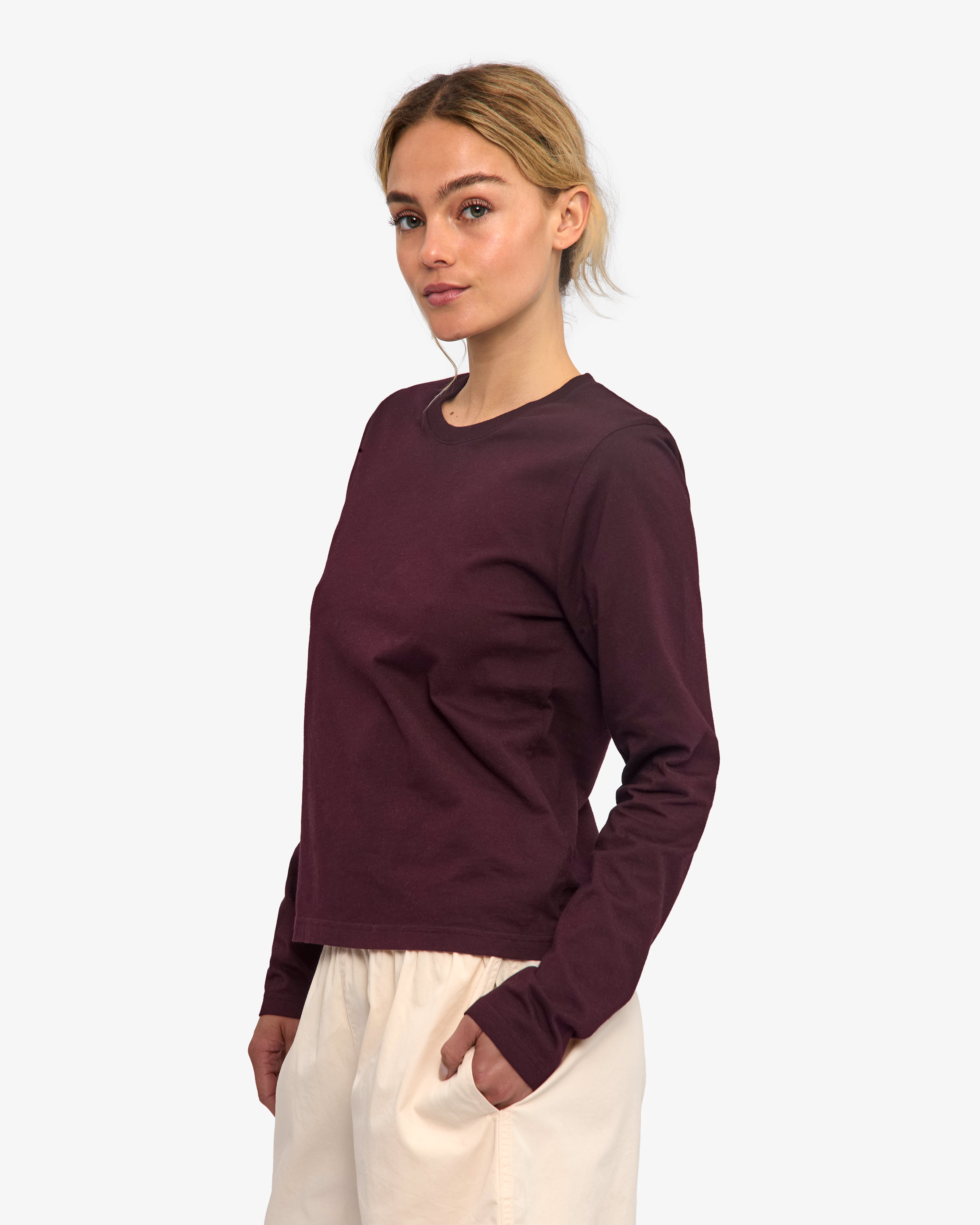 Women Organic LS T-Shirt - Oxblood Red