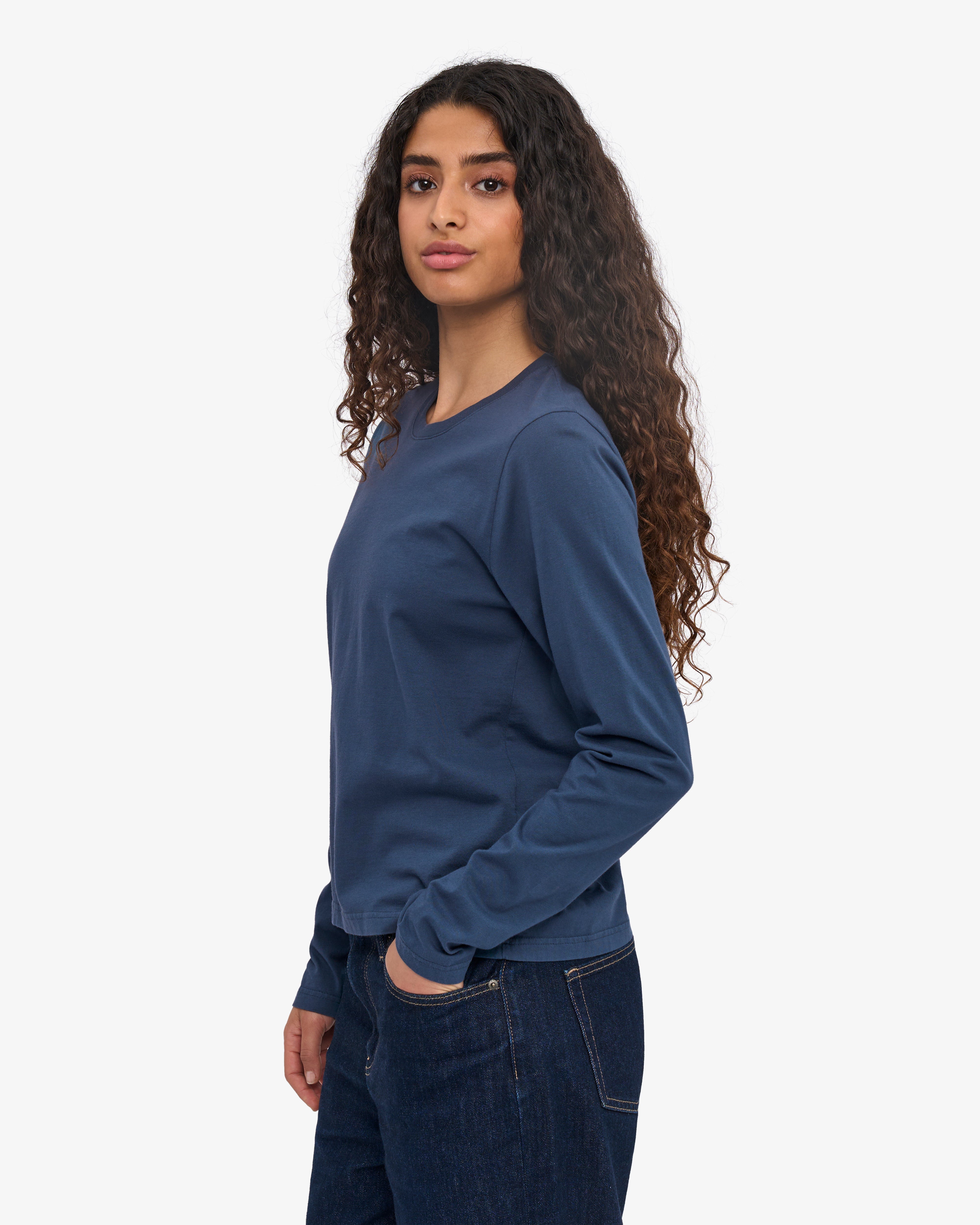 Women Organic LS T-Shirt - Petrol Blue