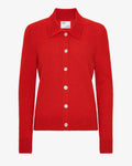 Women Merino Wool Collar Cardigan - Red Tangerine