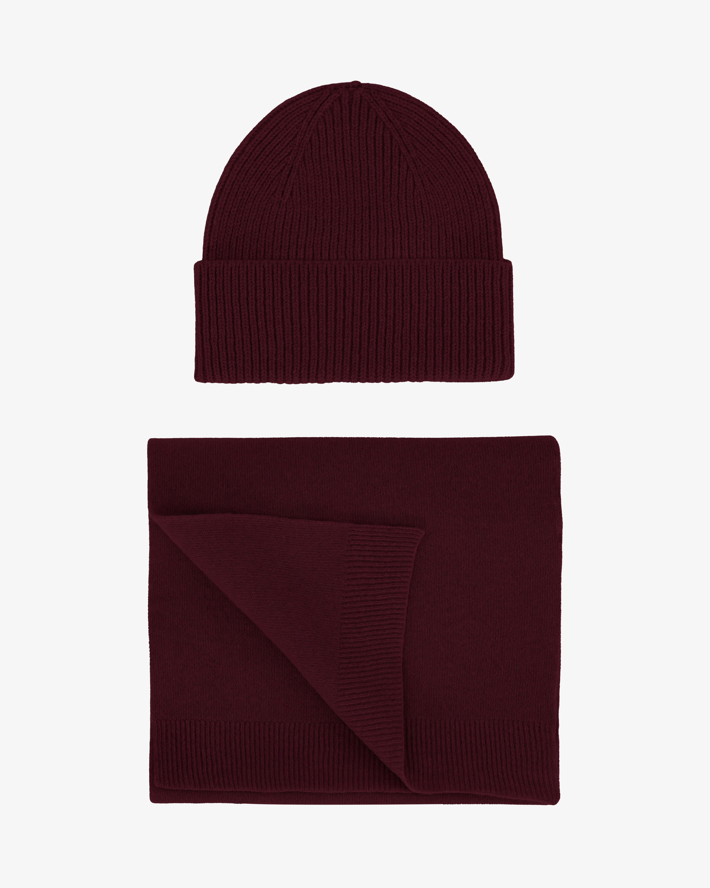 Merino Wool Beanie & Scarf - Oxblood Red